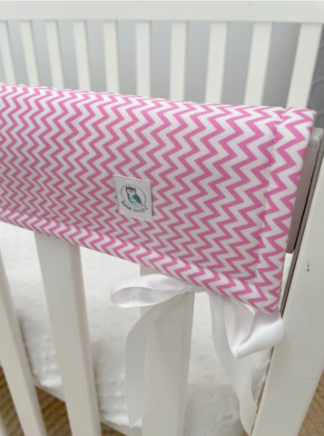 Baby Pink Chevron Cot Teething Rail Guards with Ribbon