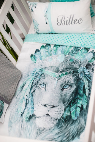 Bohemian Mint Lion Cot Comforter - Hoot Designz