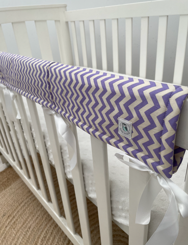 Lavender Chevron Cot Teething Rail Guards with Ribbon