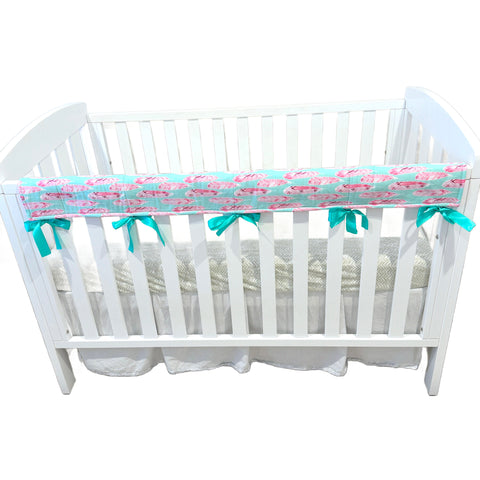 ⭐️ READY TO SHIP⭐️Mint And Pink Feathers Cot Teething Rail Guards with Ribbon