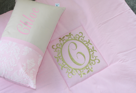 Baby Pink Play Mat with gold monogram