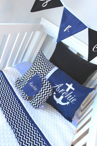 Black Chevron and Navy Blue Cot Blanket - Hoot Designz