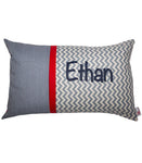 Personalised Cushion Grey Chevron & Blue Stripes 