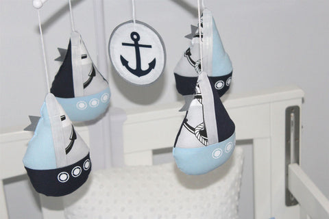 Musical Mobile-Sail Boat  Nautical Baby blue & Navy 