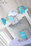 Musical Mobile- Aqua & Grey chevron elephants 