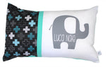 Elephant Plus Cross Geometric- Mint and Black Personalised Cushion - Hoot Designz