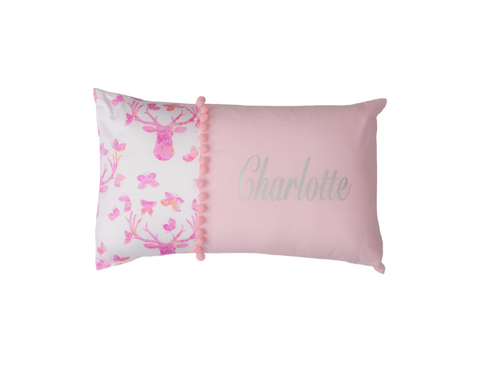 Stag in Baby Pink Personalised Cushion - Hoot Designz
