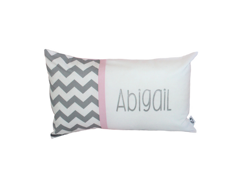 Grey Chevron with Baby Pink Personalised Cushion - Hoot Designz