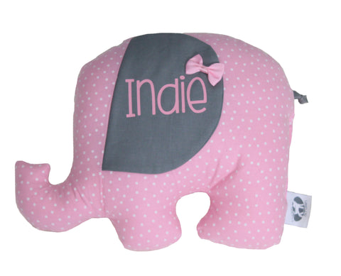 Pink and white spotty Ellie Softie with bow - Hoot Designz