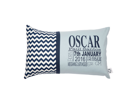 Navy Chevron with Colonial Blue Personalised Cushion - Hoot Designz