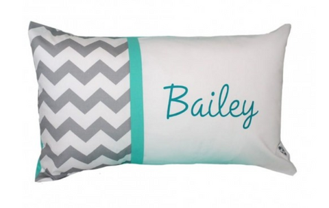 Grey Chevron with Mint Personalised Cushion - Hoot Designz