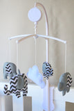 Musical Mobile-Grey and black chevron elephants 